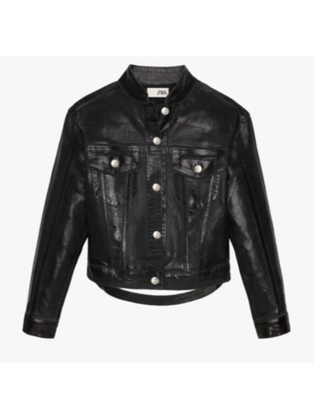 Zara x Kaia Coated Black Denim Jacket Cutout XS
